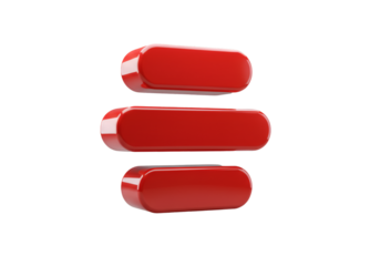 Abstract 3D Illustration Of Three Red Glossy Rectangular Symbols Isolated On Black