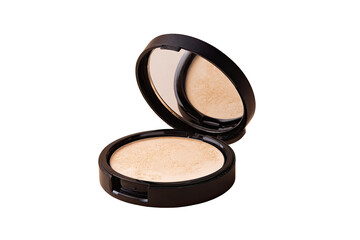 Compact face powder, open lid, light beige