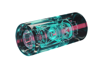 Abstract 3D Render of a Futuristic Cylinder with Transparent Glass and Glowing Blue and Pink Light
