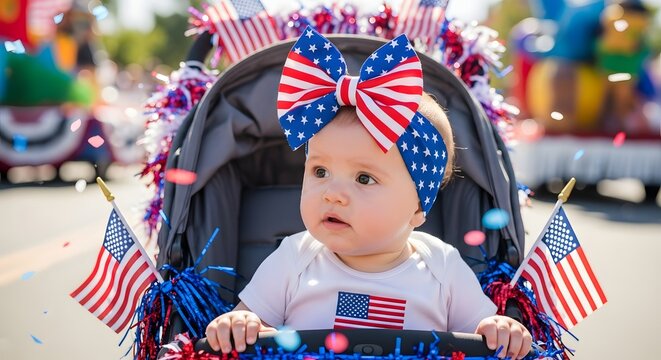 Adorable Baby Celebrates Labor Day in a Patriotic Parade - Powered by Adobe