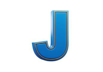 3D Rendering Blue Letter J With Golden Outline Isolated On Transparent Background