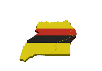 3D Rendered Uganda Map Flag Silhouette on Black Background