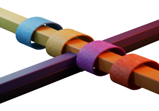 Abstract 3D Illustration of Colorful Intersecting Rings on Black Background