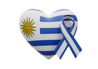 3D Rendered Uruguay Flag Heart with Blue and White Ribbon on Transparent Background