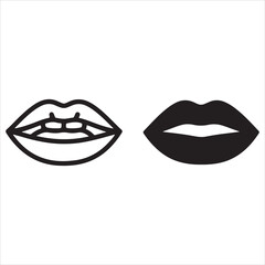 Two stylized lips icons one outlined and one solid black