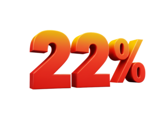 3D Rendering of Twenty-Two Percent Symbol in Red and Orange Isolated
