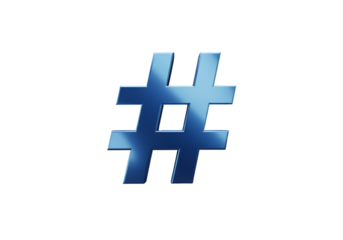 Abstract 3D Rendered Blue Hashtag Symbol on Black Isolated Background