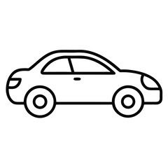 Fototapeta premium Simple outline drawing of a modern sedan car viewed from the side on a black background