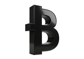 3D Rendering of a Black Bitcoin Symbol Isolated on Transparent Background