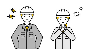 シンプルな作業員の男女_怒る