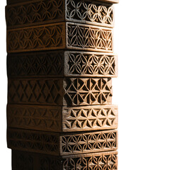 Abstract 3D Illustration of Stacked Geometric Brick Patterns With Brown and Gold Tones