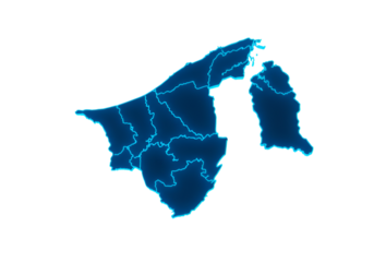 Abstract 3D Render of a Glowing Blue Brunei Map Isolated on Black Background