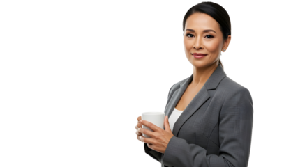 Professional Woman with Coffee Cup Perfect for morning routines, business life, or casual office branding