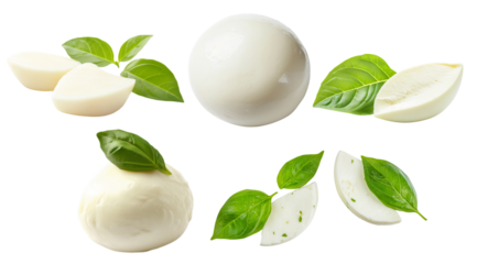 Mozzarella with basil leaves, created with AI, PNG