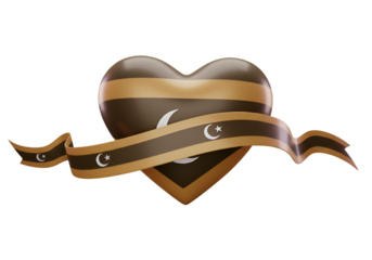 Abstract 3D Render of a Heart with Ribbon Gold and Brown on Transparent