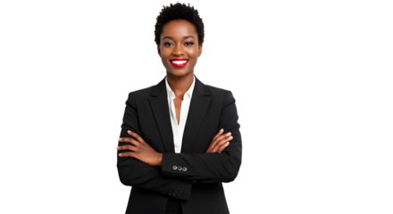 Professional woman with red lipstick black woman Fashionable woman in black blazer smiling confidently
