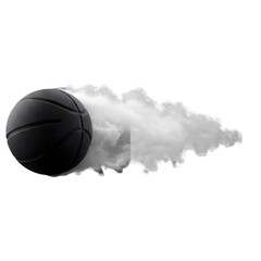 Abstract 3D Illustration of a Black Basketball with White Smoke Trail Isolated on Transparent Background