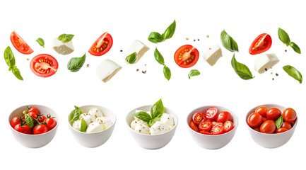 Naklejka premium Colorful veggies and cheese arranged artfully, created with AI, PNG