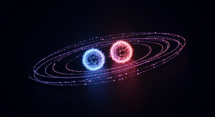 Abstract swirling light particles on dark background