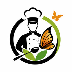 Chef with monarch butterfly and spoon vector logo insect animal