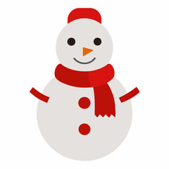 Flat vector snowman with red scarf and hat on white background winter holiday