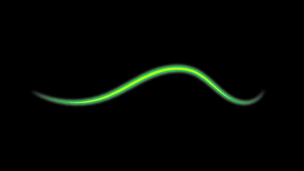 Glowing neon light trail element. Bright green speed line wave. Lights in motion effect. Magic luminous curved path concept. Abstract bent dynamic motion stripes. Vector illustration