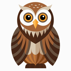 Flat design barred owl illustration with large orange eyes vector