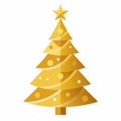 Golden Christmas Tree with Star Decoration on White Background vector
