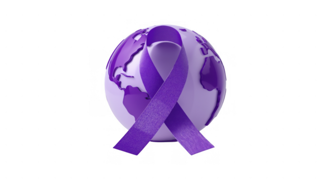 Purple ribbon globe for Alzheimer’s awareness, created with AI, PNG