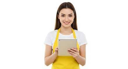 Barista Holding Menu Pad in Apron Great for coffee shop staff, cafe branding, or order-taking moments