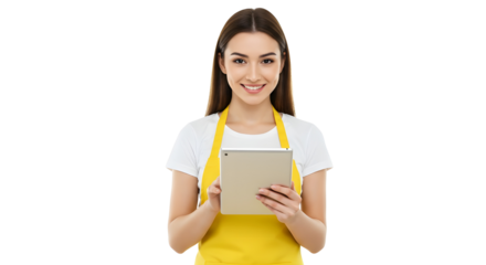 Barista Holding Menu Pad in Apron Great for coffee shop staff, cafe branding, or order-taking moments