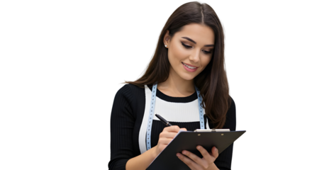  Friendly Store Clerk Taking Order on Notepad fashion store Best for small business, customer service, or in-store notes