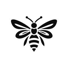 Stylized Black Bee Symbol in Minimalist Design on White Background