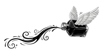 Flying ink bottle illustration vector design for creative projects and artistic inspiration use cases