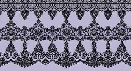 Intricate Black Lace Border Pattern on Lavender Background