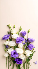 Elegant bouquet of purple and white lisianthus flowers on a soft background
