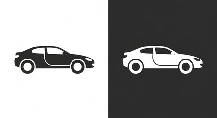 Fototapeta premium Black and White Car Icon: Side Profile View, Minimalist Design