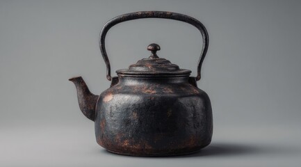 Dark, aged metal tea kettle