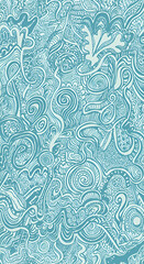 Abstract Illustration in Blue and White Colors with Repeating Organic Patterns