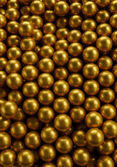 Abstract Photo Of Gold Spheres Forming Background Texture With Shiny Golden Light