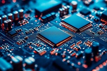 Obraz premium Close-up of circuit board with microchips