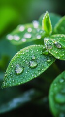 Close-up of dewy green leaves (1)