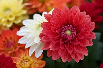 Close-up of vibrant dahlias in various colors