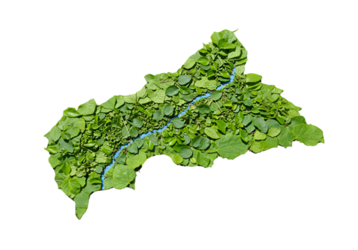 Abstract Map of Green Leaves with Blue River on Isolated Transparent Background