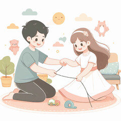 VECTOR IMAGE OF A MAN AND A WOMAN PLAYING TOGETHER ON A WHITE BACKGROUND