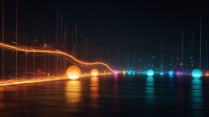 Abstract Light Trails and Floating Spheres in a Futuristic Setting