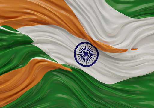 Abstract Render of the Indian National Flag with Detailed Silk Fabric - Powered by Adobe