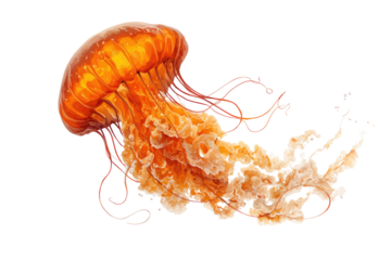 Fiery orange jellyfish, flowing tentacles
