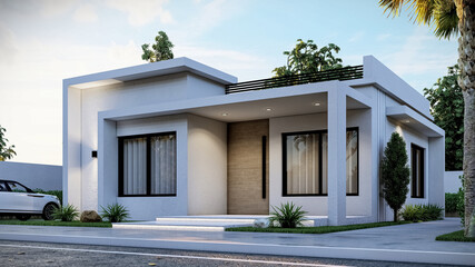 3D illustration of a contemporary one-story villa 2