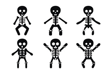 set of Skeleton icon vector silhouette illustration isolated on white background